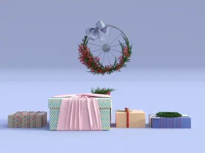 Christmas Decoration Gift Pack  Low-poly 3D model