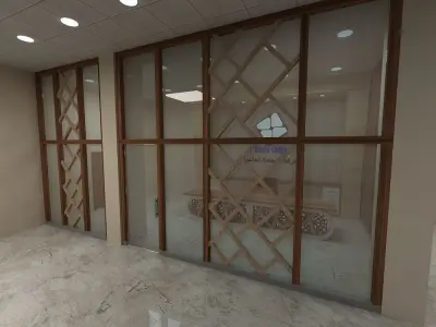 office reception area with wooden desk 3D model