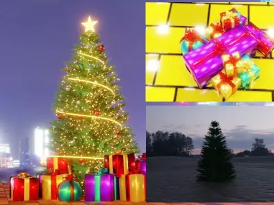 CHRISTMAS TREE - GIFT BOXES -  PLAIN CHRISTMAS TREE 3D Model Collection