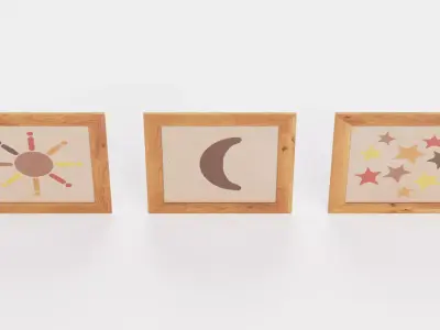 -Wall Pictures - Sun and Moon and Stars- Low-poly 3D model