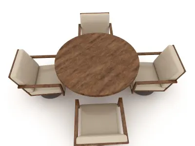 3d wooden chair table 04 Low-poly 3D model