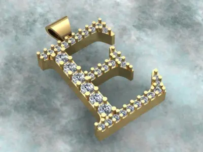 Letter E Diamond Golden Necklace 3D print model