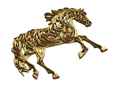 decor set wall panel horse relief mural CNC 08  3D print model