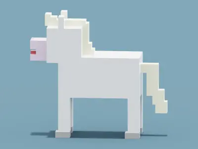 Voxel White Horse Low-poly 3D model