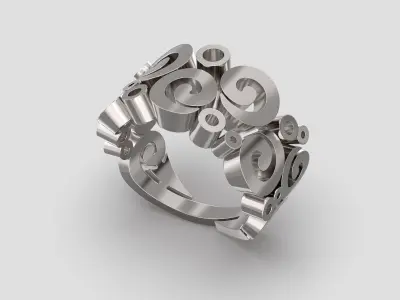 R 152 ring curly ornaments 3D print model