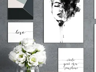 Decoration set 9 group of art prints on wall 3D model