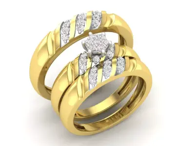 AV 453 Round White Diamond Men and Womens Ring Trio Set 3D print model