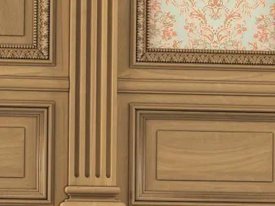 Wall wood boiserie paneling with Wallpaper 3D model