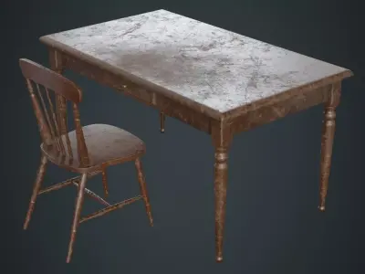 Table And Chair 2B Low-poly 3D model