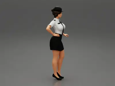 woman police officer in white shirt and black dress and hat 3D print model