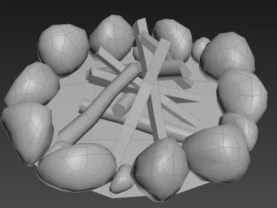 Bonfire fire pit made of rocks and logs Free low-poly 3D model
