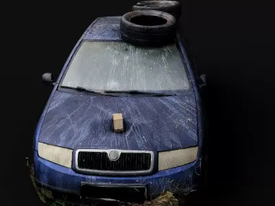 car destroyed city abandoned wreck PBR photogrammetry 3D model