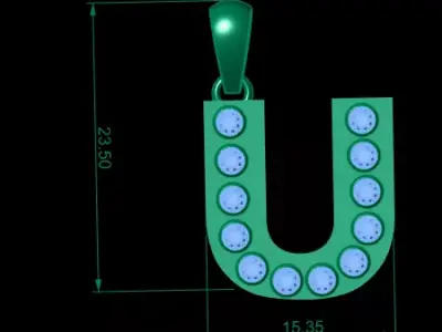 U Initial Gold Pendant   Ruby Stone 3D PRINTABLE MODEL  3D print model