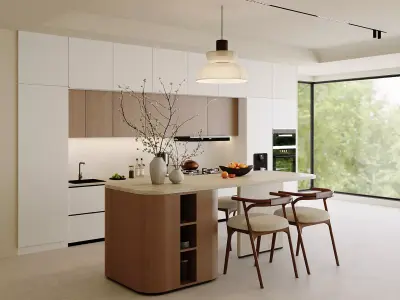 Modern Japandi Kitchen with Island 3D model