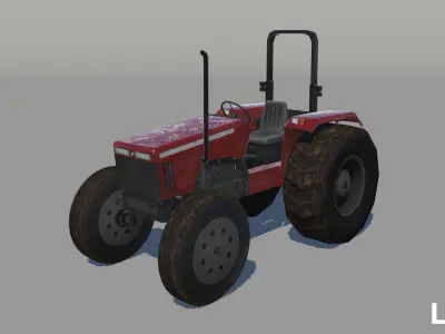 Tractor with accessories  Low-poly 3D model