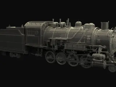 Steam locomotive train   Low-poly 3D model