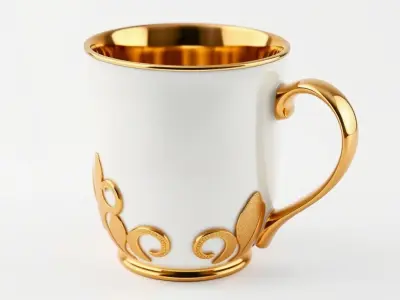 Elegant GoldTrimmed Ceramic Mug Model Pack Low-poly 3D model