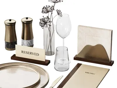 Restaurant Tableware Beige and Gold 3D model