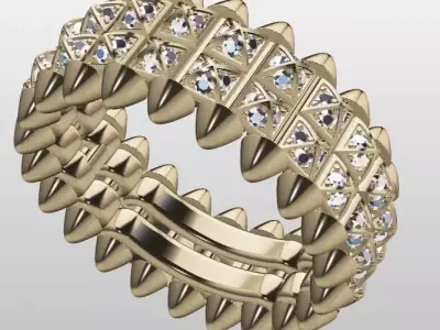 Clash Two Row Piramida Diamonds Ring 18 3D print model