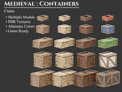 Medieval Collection Containers Wood Crates and Barrels