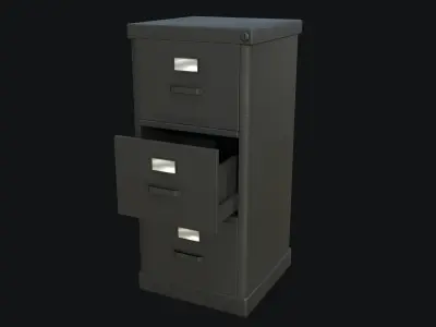 Filing Cabinet Modular Black PBR Game Ready Low-poly 3D model