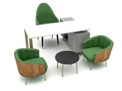 The classic office desk and chair 02 Low-poly 3D model