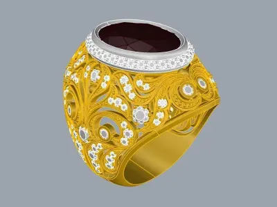 Classic ring with oval garnet and diamonds 3D print model