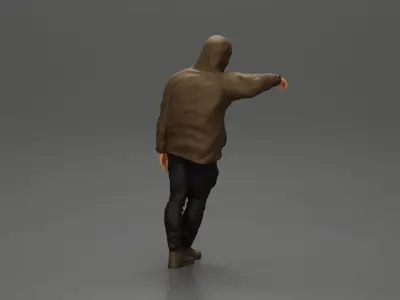 man leaning against the car wearing an open jacket with hood 3D print model