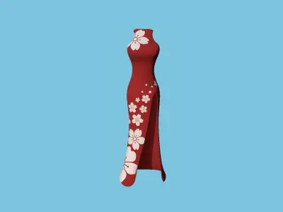 Red Flower Female Dress - Woman Character Design Fashion Low-poly 3D model