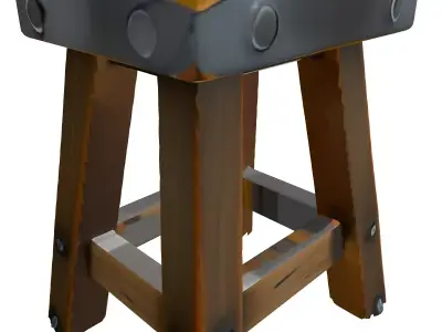 Rustic Wooden Stool with Bolts Low-poly 3D model