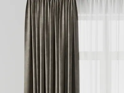 Curtain with rod 09 Curtain brown Low-poly 3D model
