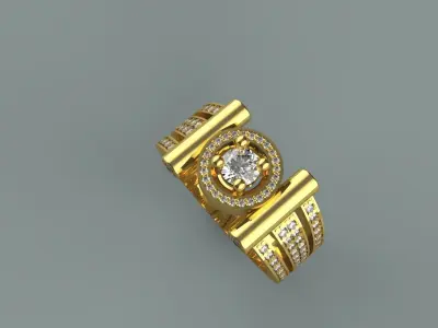 mens ring with a round stone in a round shape 3D print model