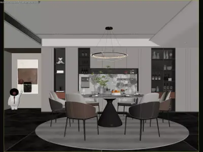 Modern Round Table Luxury Kitchen-Dining 3D Model 3D model