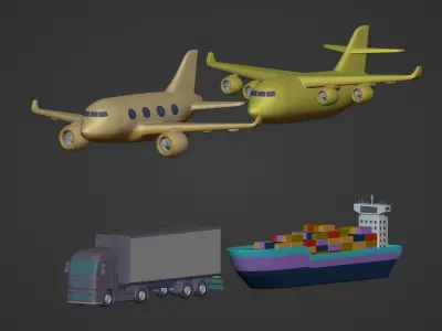 Cartoon Transport Vehicles Pack Low-poly 3D model