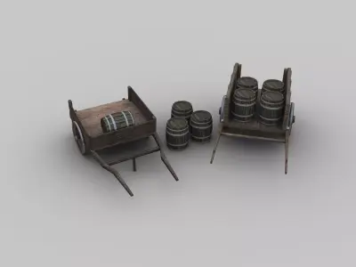 Wooden Cart Pack Low-poly 3D model