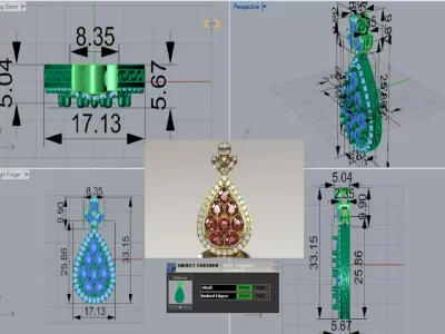 Statement Pear Drop Pendant with Cluster Rubies jp0398 3D print model