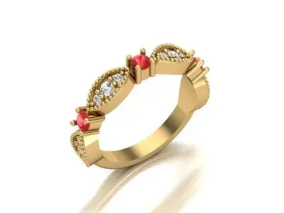 Marquise Style Ring with Round Beads and Stones 3D print model