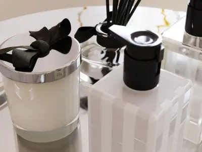 Set of exclusive cosmetics and perfumes on a metal tray 3D model