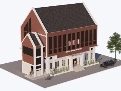 indoor badminton court Low-poly 3D model