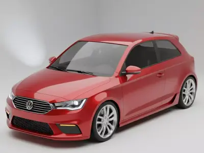 Red Compact Hatchback Volkswagen Inspired Low-poly 3D model