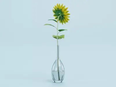 Sunflower in Glass Vase 3D model