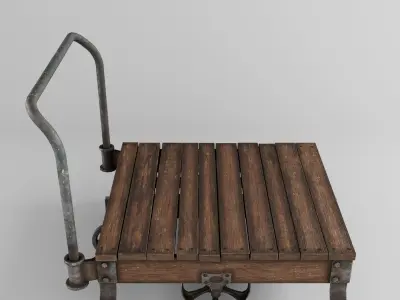 old wooden trolley- push cart 3d model Low-poly 3D model