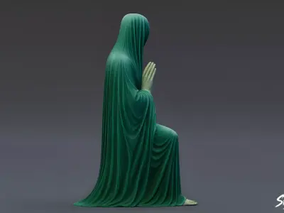 Ghost Statue Seated Praying Low-poly 3D model