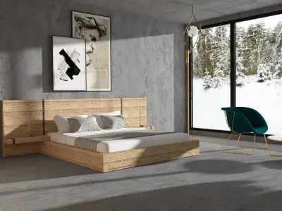 BEDROOM 3D MODEL modern with snowy mountains 3D model