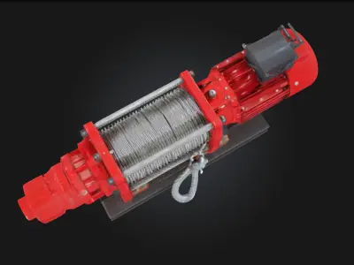 Red Industrial Winch  Heavy Duty Lifting Equipment 3D model