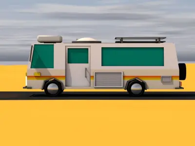 lowpoly camper van trailer SUV RV Low-poly 3D model