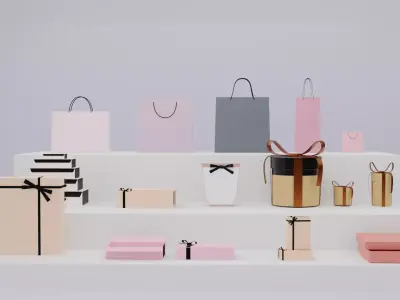 Gift Boxes and Paper Bag 3D model