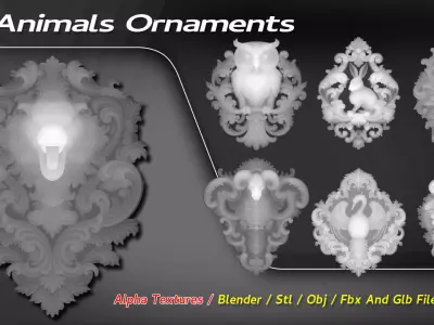 25 Animals Ornaments Alpha Textures and STL Files For 3D Print   3D model