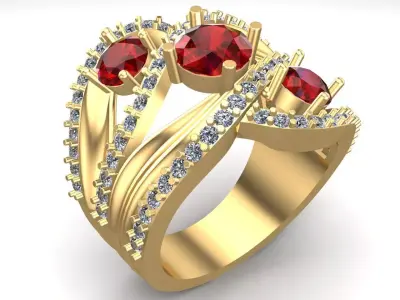 Cocktail Red Rube Diamonds Ring 3D print model