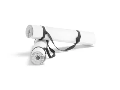 White Twisted Yoga Mat Set - two gym roll yogi pad with handles 3D model